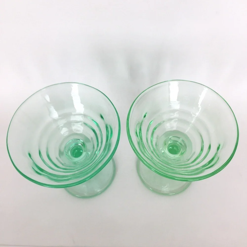Vintage Uranium Depression Green Glass Bundle of 2 Martini Glasses Dessert Dish